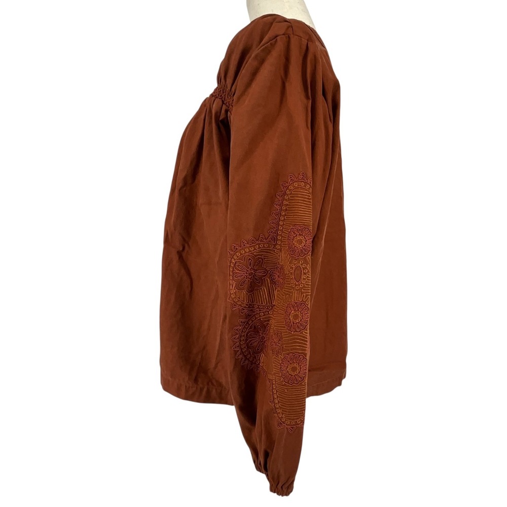 Susan Graver Weekend Rust Orange‎ Embroidered Lyocell Cotton Blouse Womens Small - Picture 3 of 10
